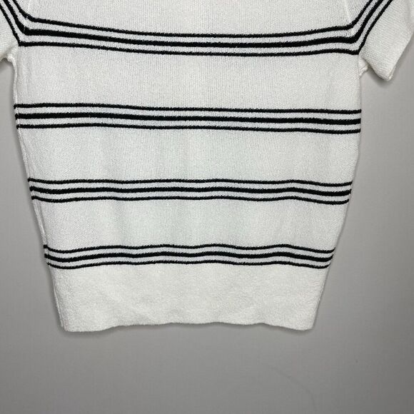 MADEWELL Sweater Women XS Polo Knit Tee NEW Ivory Stripe Short Sleeve NQ341 - Picture 8 of 14